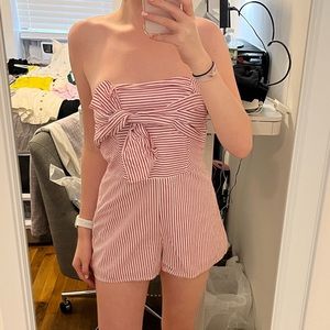 DO+BE Red and White Striped Bow + Cut Out Strapless Romper